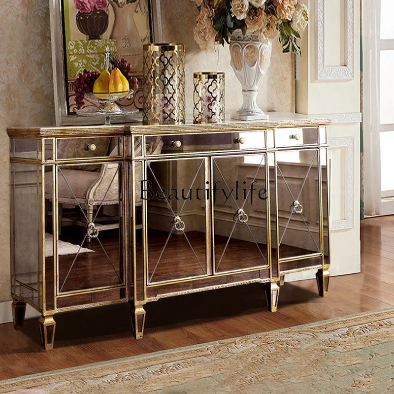 

Neoclassical Sideboard Mirror Hallway Hall Cabinet Storage Curio Cabinet Entrance Cabinet
