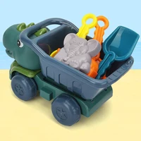 6Pcs Dinosaur Summer Beach Toys with Dump Truck Sand Molds Shovel Rake Sand Sifter Sand Toys Sandbox Toys for Kids Boys Girls 1