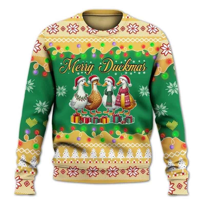Merry Duckmas Maglione Abbigliamento per uomo Amante della fattoria di Natale Simpatico animale Vacanza Natale Pullover Felpa Maglione natalizio unisex