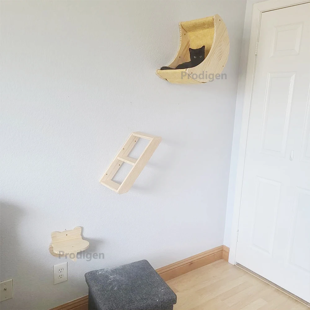 Title 5, Cat Wooden Wall Shelf Perches Hammock For Kitte...