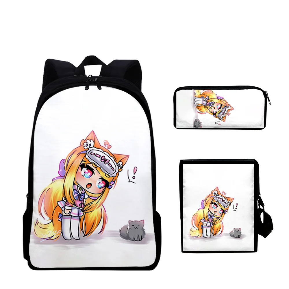 

Классическая новинка Gacha Life с 3D принтом, 3 шт./комплект, школьные ранцы для учеников, рюкзак для ноутбука, Наклонная Сумка через плечо, женская сумка-карандаш
