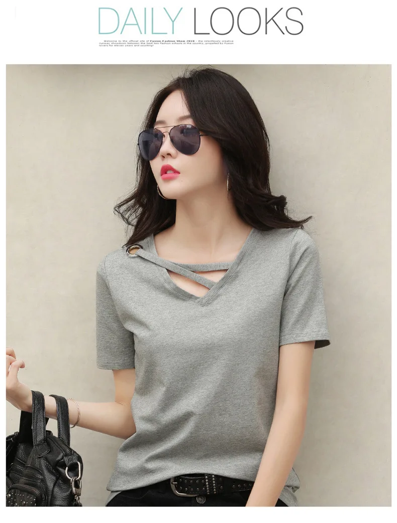 MRMT 2023 Brand New Donna Manica Corta Bianco T- Donna Scollo a V Allentato Versione Coreana Di Camicetta Nera Casual Ins_voghion.com
