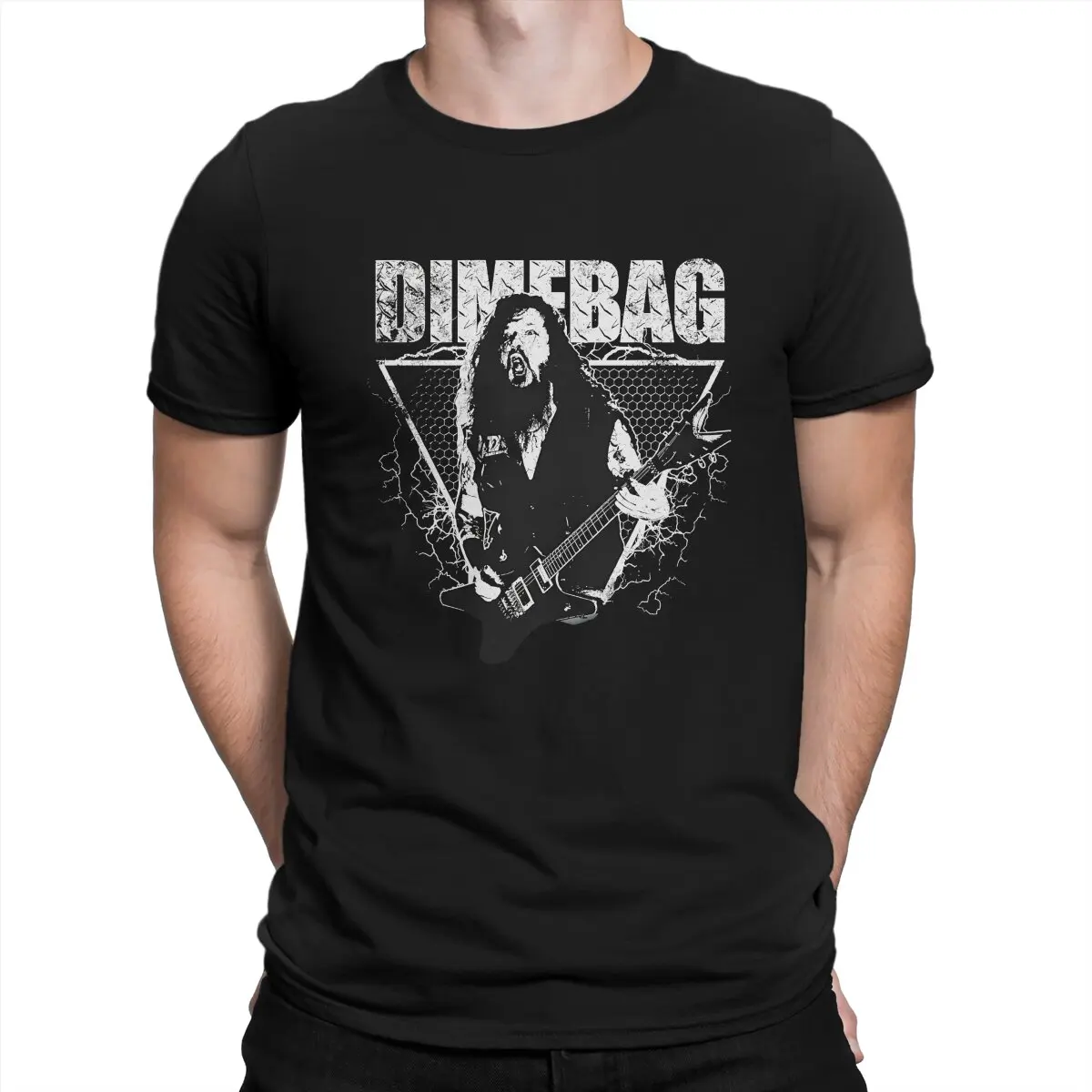 thumbnail image 1 of Camiseta de guitarrista legendario para hombre, Dimebag Darrell, cuello redondo, manga corta, tela, regalo de cumpleaños divertido y de alta calidad., 1 of 7