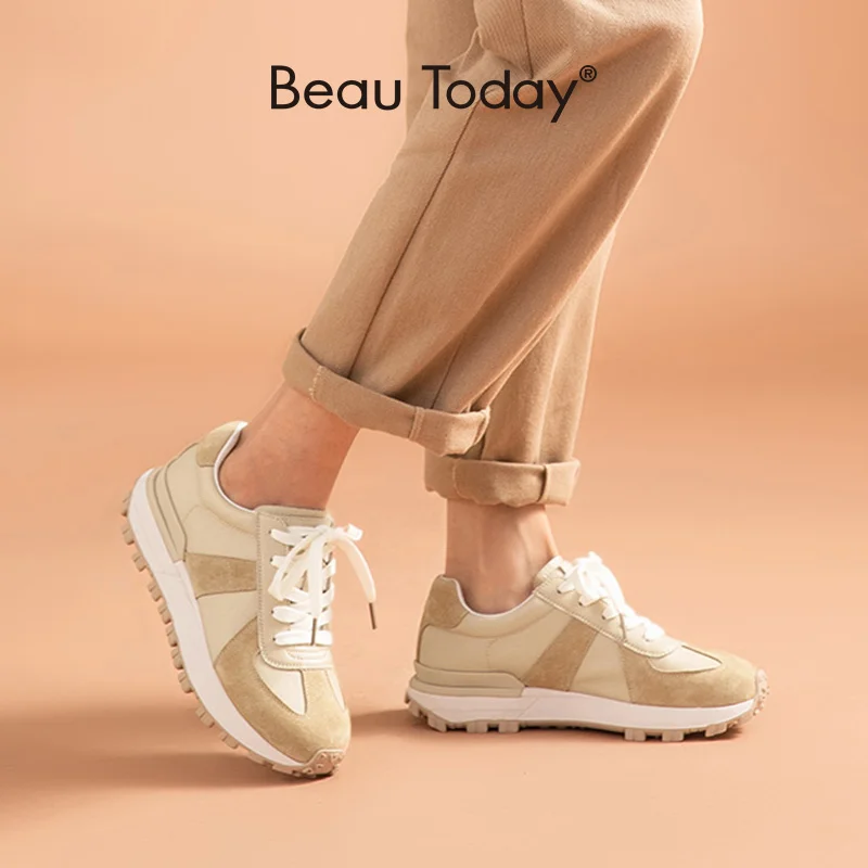 

Casual Sneakers Women Suede Leather Patchwork Mixed Colors Lace-Up Round Toe Platform Shoes Lady Flats Handmade 29130