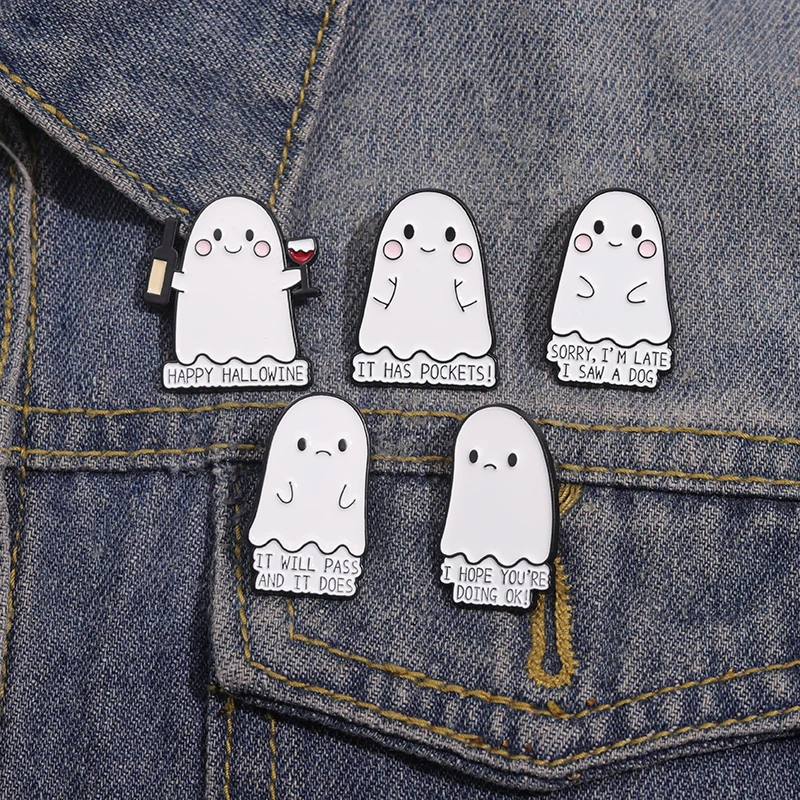 Niedliche Cartoon Ghost Emaille Pins Rucksack Kleidung dekorative Broschen Kragen Revers Abzeichen Zubehör Schmuck Geschenk für Freunde – Detail 6