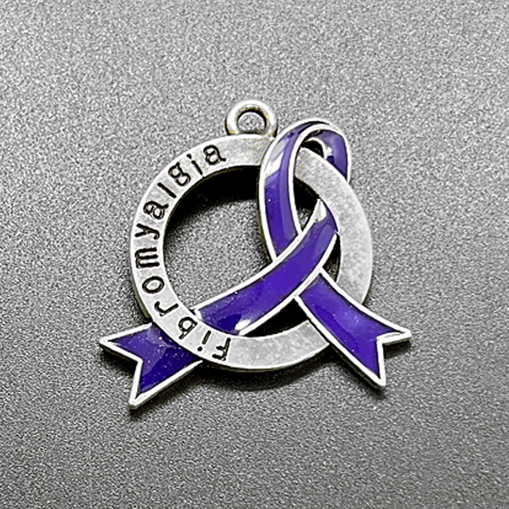 Raise medical disease awareness Jewelry fibromyalgia patients Purple ribbon Metal charm pendant
