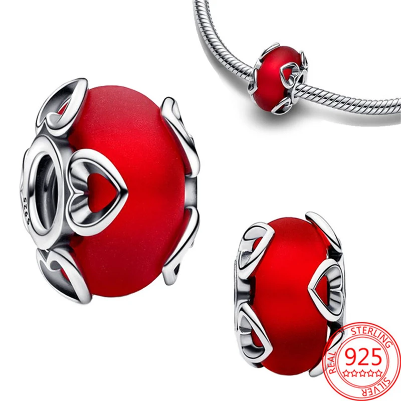 Red Series Dumbbell Fitness Heart Cola Mickey Minnie Dangle Charms Beads 925 Sterling Silver Fit Original Bracelet Women Jewelry 5