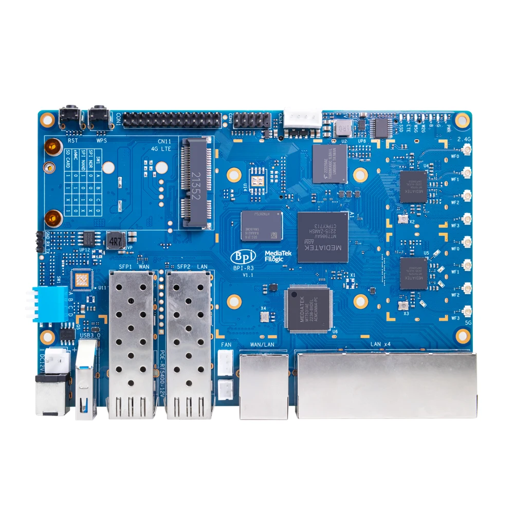 Banana Pi BPI-R3 Set MediaTek MT7986 2G DDR4 RAM 8G eMMC Flash 5 GbE Network Port SFP 2.5GbE Openwrt Linux Smart Router