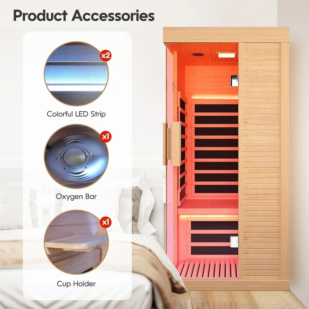 Sauna Room Indoor Far Infrared Saunas Home Canadian Hemlock 1420W Low-EMF Dry Saunas Single Person Spa with Oxygen Bar 4