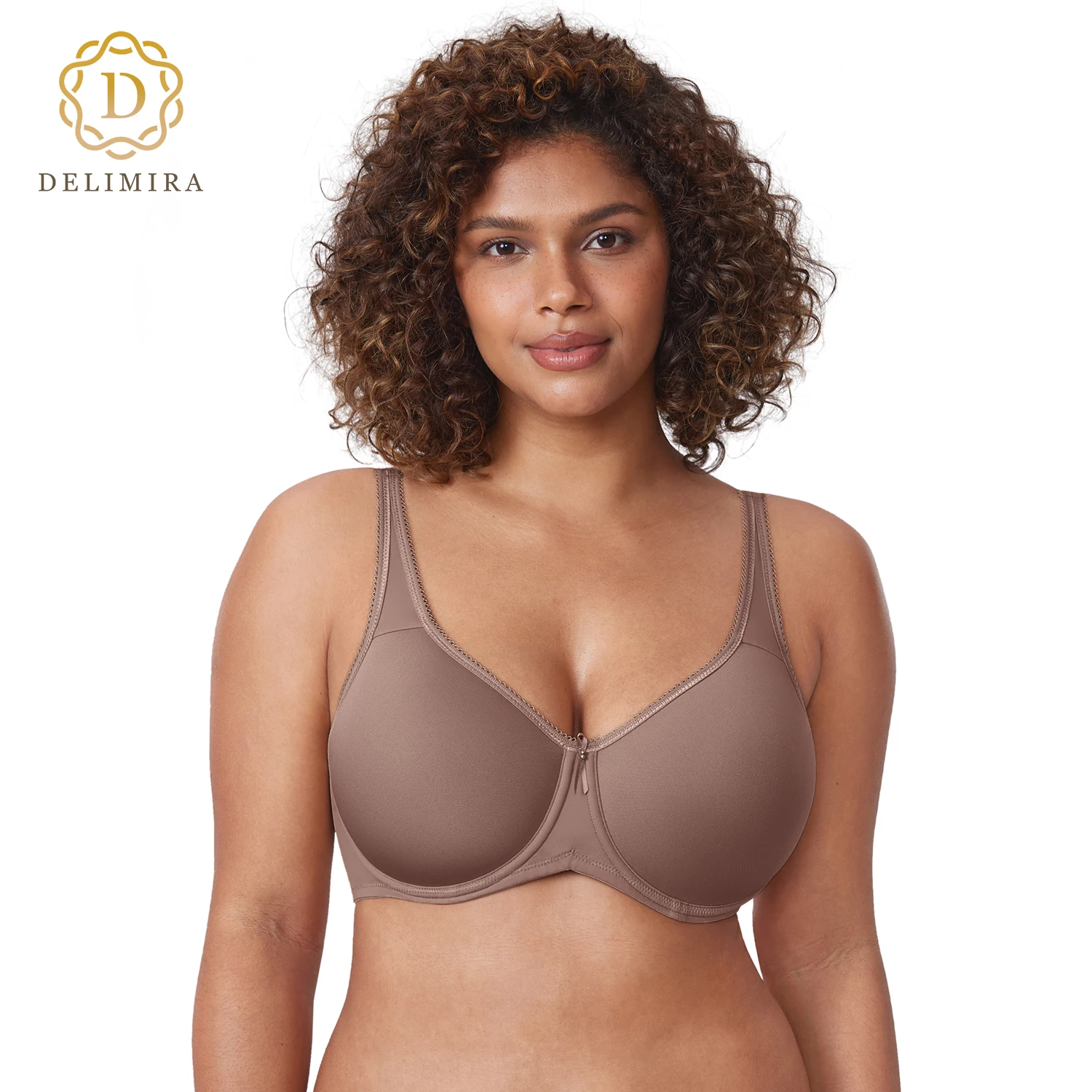 

DELIMIRA Women's T-Shirt Full Coverage Plus Size Seamless Padded Underwire Supportive Molded Smooth Bra D DD E F