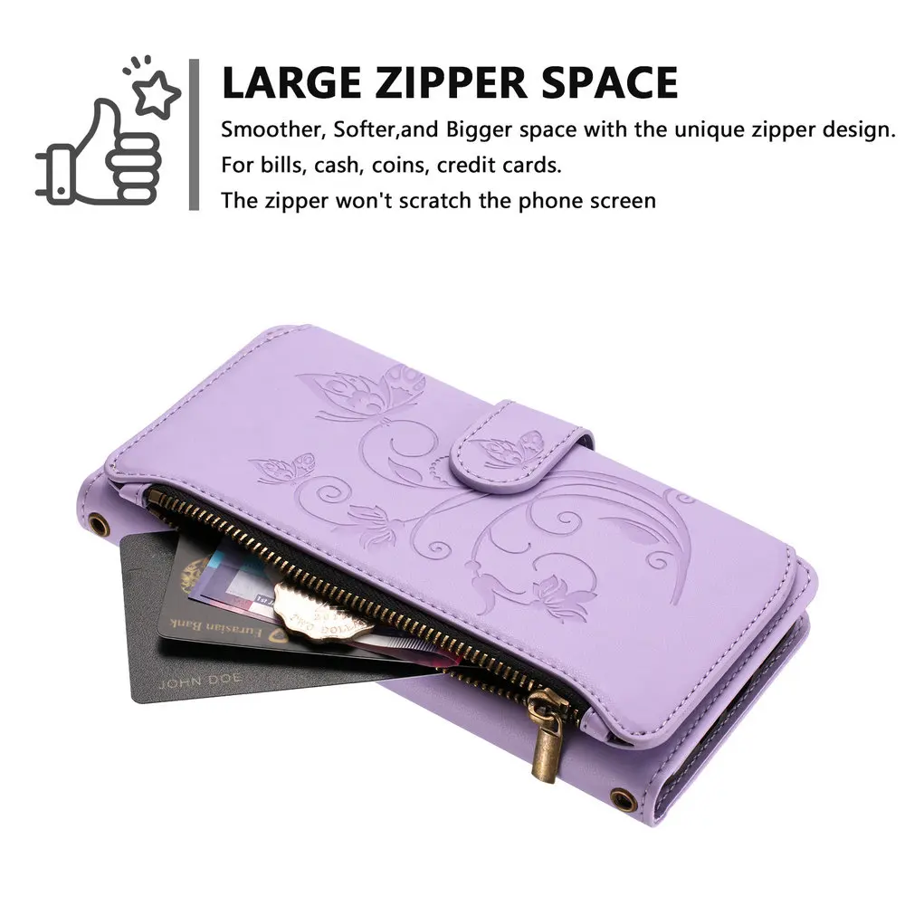 Crossbody Zipper Leather Wallet Flip Case - Leather Cover