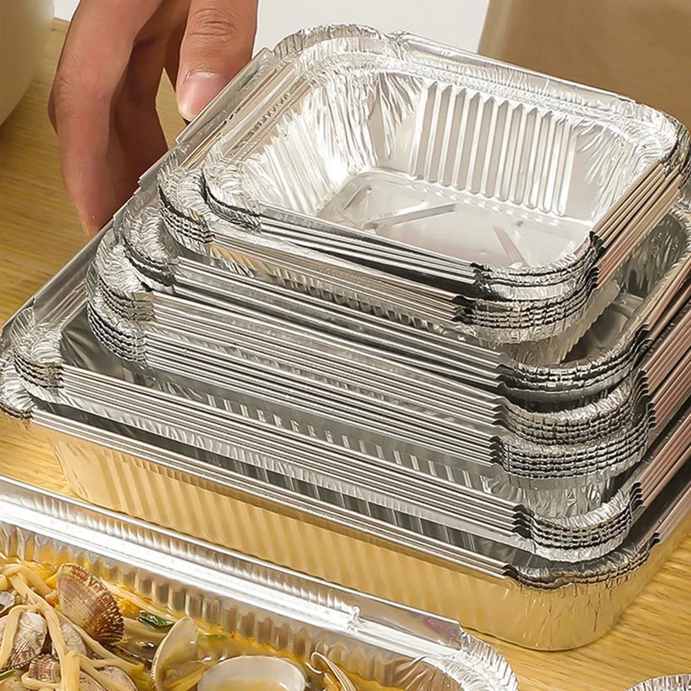 Oil-Proof Air Fryer Tin Box for Oven Steaming Basket Disposable Non-Stick Aluminum Foil Paper Box Kitchen Tool BBQ Tray 10/20pcs