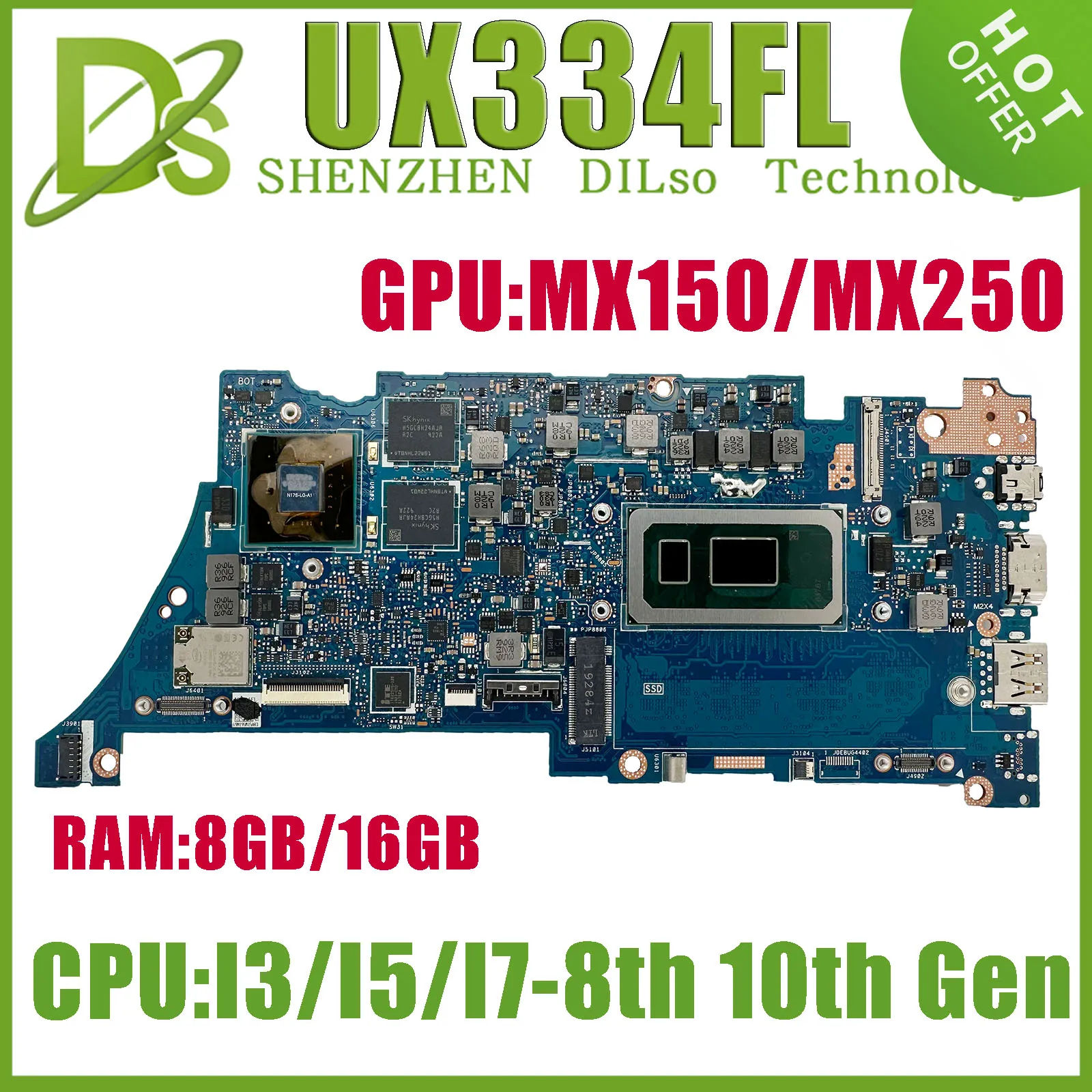 

KEFU UX334FL Mainboard For Asus Zenbook UX463FL UX434FL UX434FAC Laptop Motherboard W/I3-I5-I7-8th I5 I7-10th Gen 8GB/16GB-RAM