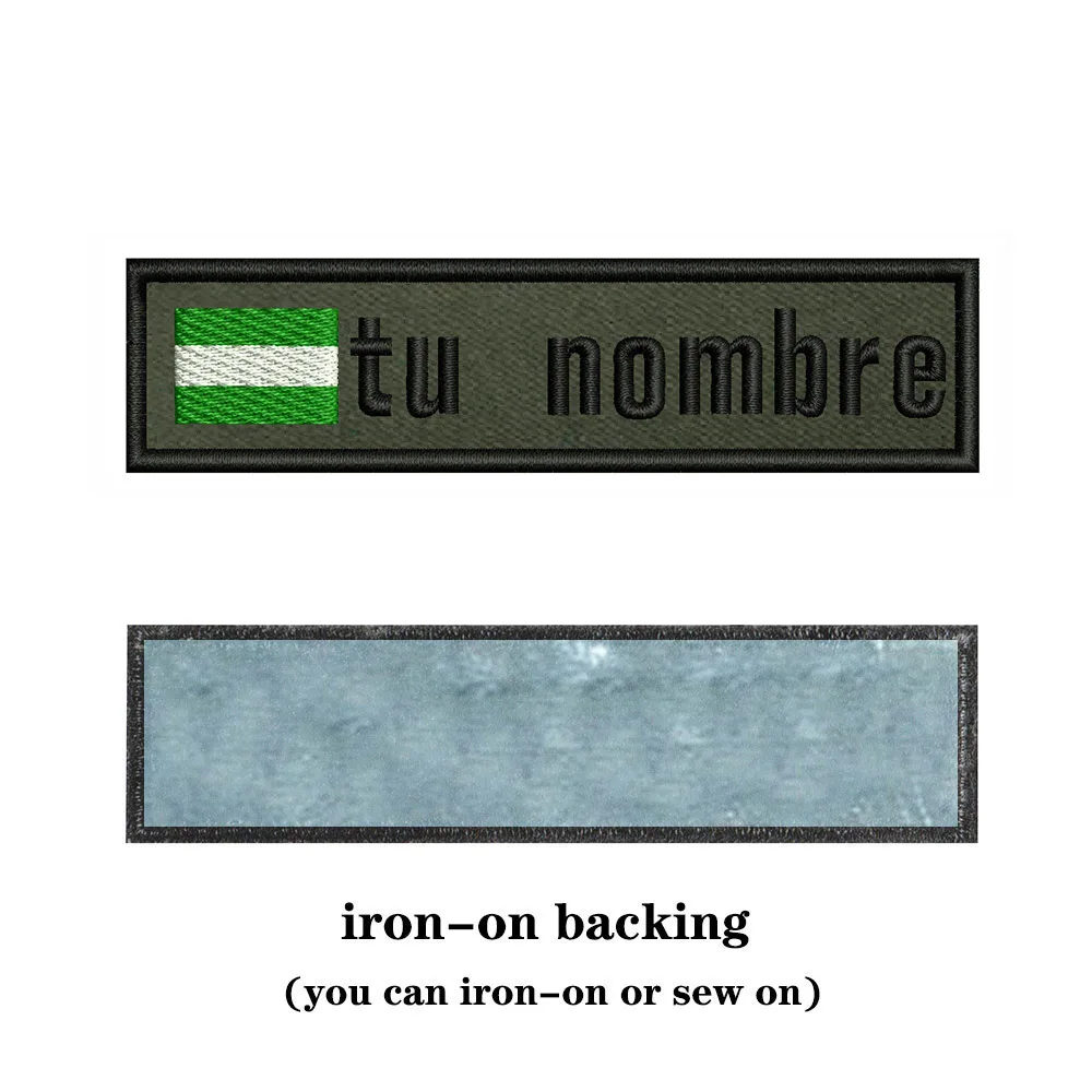 Army Green Background National Flags 10X2.5cm Embroidery Custom Name Text Patch Stripes Badge Iron On Or Velcros Patches 