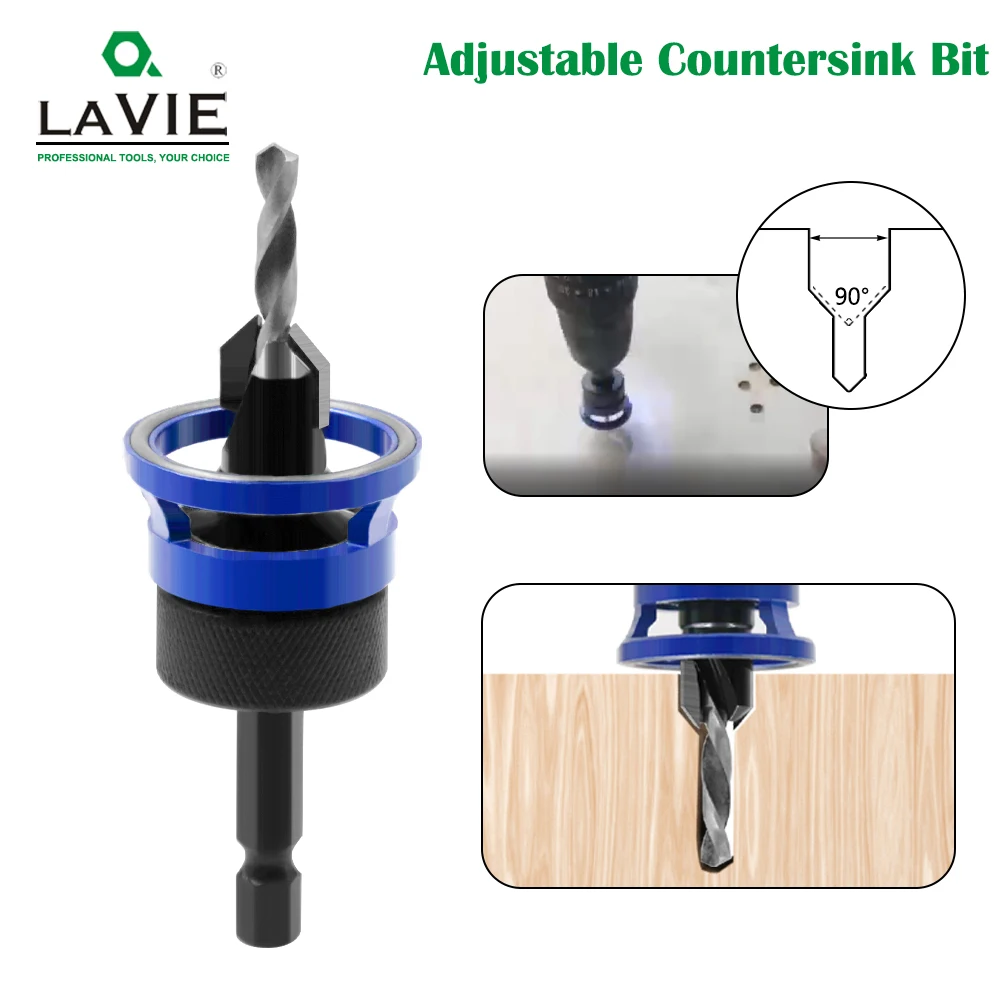 LAVIE 1pc Hex Schaft Einstellbare Begrenzung Senker Bit Router Bits Holzbearbeitung Router Bit Set CH339I00825BL