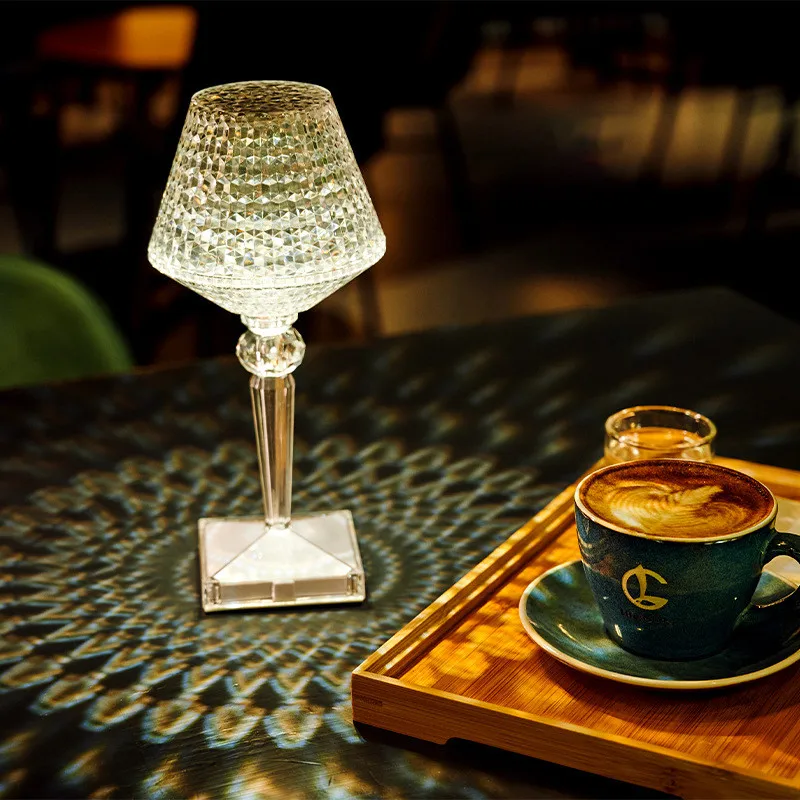 LED Acrylic Desk Lamp Diamond Crystal Table Lamp Creative Transparent Prism Night Light Touch Control For Bedroom Restaurant 6
