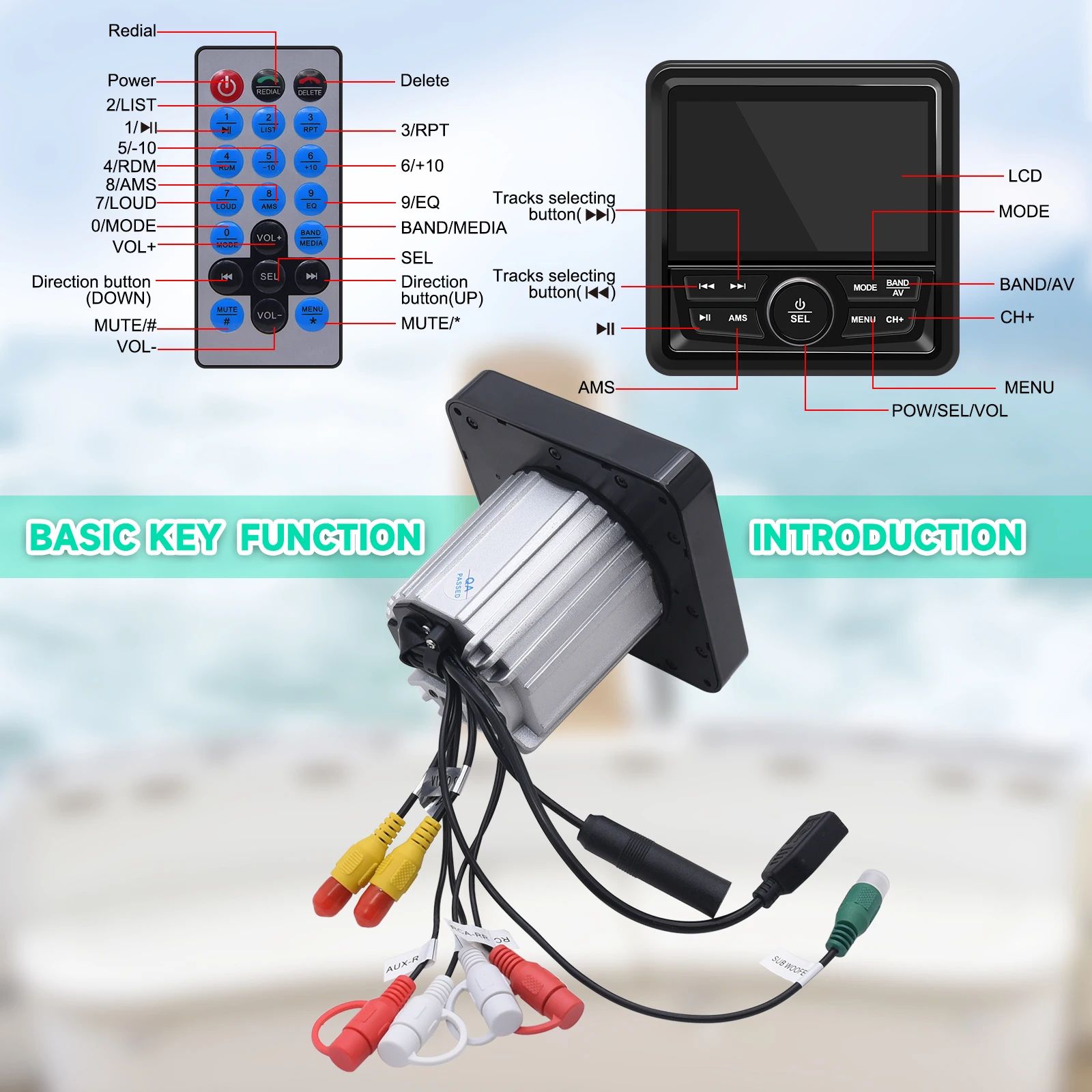 Waterproof Marine Radio Stereo MP3 Player Media Receiver For UTV ATV Boat Truck Head unit Sound System Compatible With Bluetooth