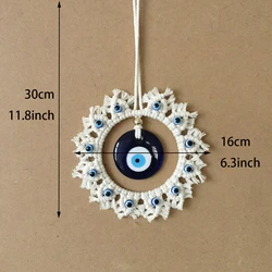 Handcrafted Circle Wall Art with Blue Evil Eye Ornament - Symbol of Safety and Protection (Blue Eye Decoration)
