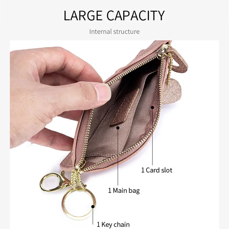 Cute Cat Genuine Leather Purse Wallet Car Keychain Bag Mini Coin Bag Pouch Slim Key Bag Easy To Carry Outdoors