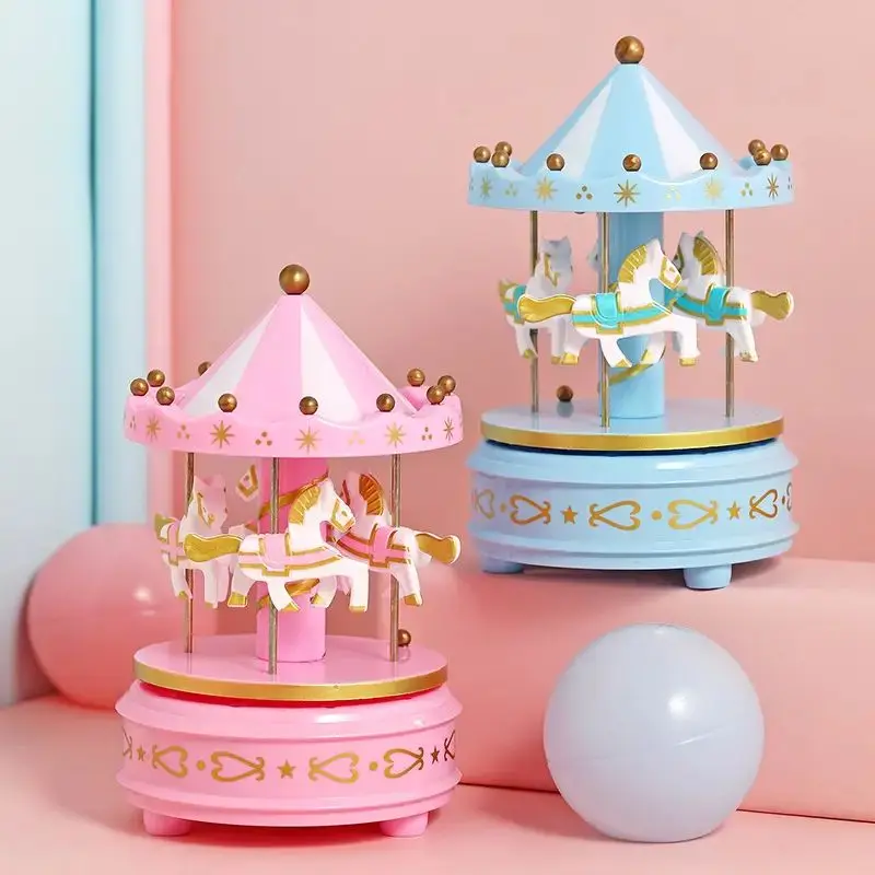 Luxury Carousel Music Box 4 Horses Rotate Romantic Handwork Gifts 1pc for carousel music box,music box