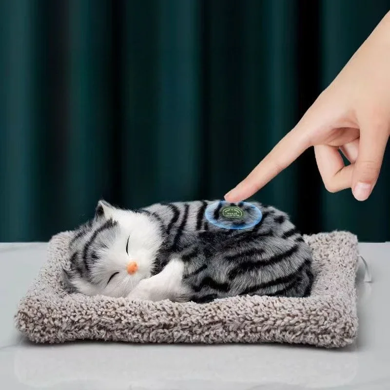 Simulated Cat Plush Toys Kids Stuffed Animals Sleeping Cat Touching Crying Children Room Desk Decoration Christmas Gift