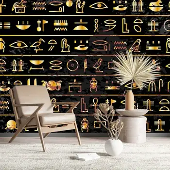 1pc Egyptian Wallpaper Hieroglyphs Tapestry Black Gold Ancient Egypt Art for Living Room Back-to-school season Autumn gifts