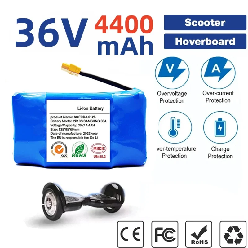36V 12Ah Battery Hoverboard Rechargeable Li-ion Battery Pack Li-ion Cell for Electric Self Balance Scooter Hoverboard Unicycle