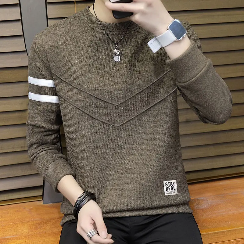 2023 Spring  Autumn Men Long Sleeves T-shirt New round Neck Sweater Men Trendy Base Shirt Autumn Cloth Korean Style Top Clothes