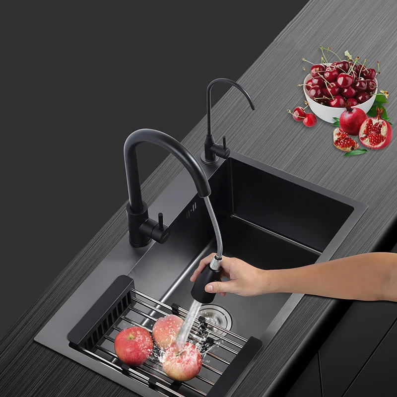 Black Kitchen sinks Nano Stainless Steel Wash Manual Single kitchen Sink vegetable washing basin sinks kitchen