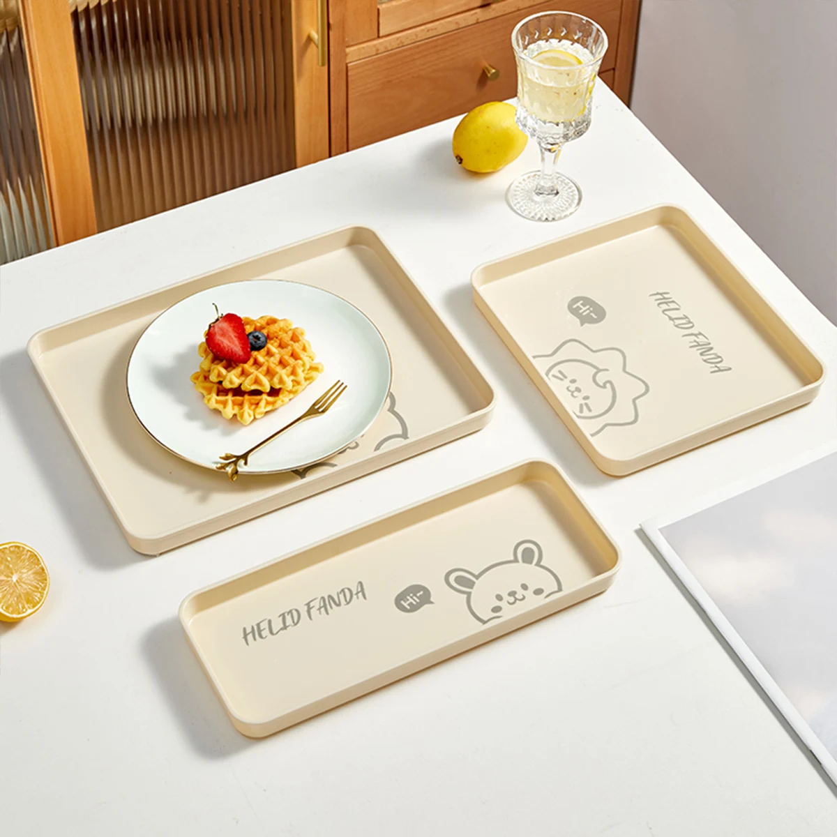 WORTHBUY Plastic Serving Tray Multifunctional Rectangular Storage Tray Restaurant Household Kitchen Cute Tableware Dessert