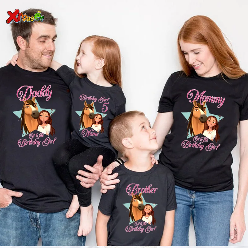 Birthday Shirt for Family Matching Clothes Horse Party Girls TShirt Gift Custom Name Kids Clothing Outfit Children Clothes Daddy 3