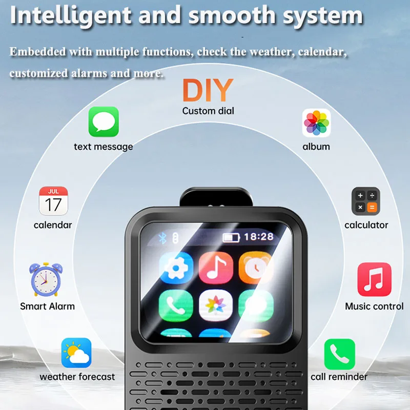 Mini Smart Bluetooth Speaker Wearable Touch Screen Alarm Clock Soundbar Wireless Music Player IPX5 Waterproof Support TF Card