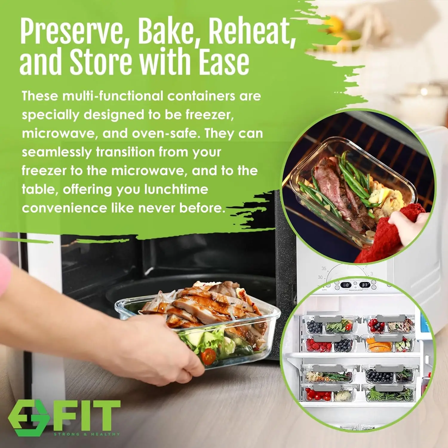 Glass Meal Prep Containers, 2 & 3 Compartments-Portion Control, Lunch Container Set, Food Storage, Airtight Lids, Oven & Freez