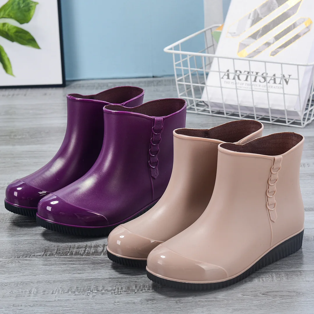 2023 Women Fashion Non-slip Rain Boots Waterproof Woman Rainboots Ankle Wellies Shoes PVC Kitchen Shoes