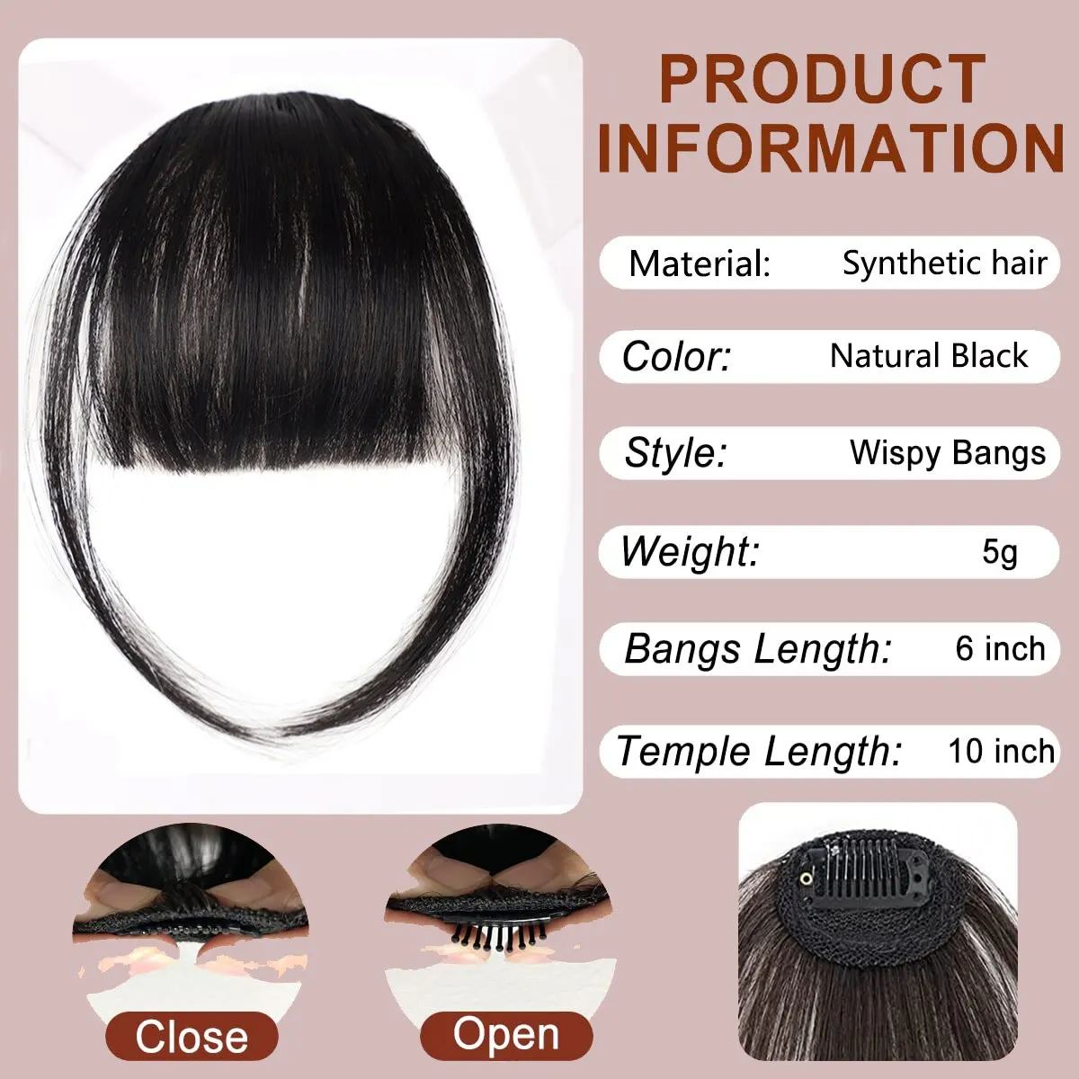 S0cd7f3520b444f378d3da91882c186bes Synthetic Hair Clip in Bangs Brown Colored Invisible Front Fringes Clip in Hair Air Bangs Natural Black Fake Hair Bangs For Girl Mallzona