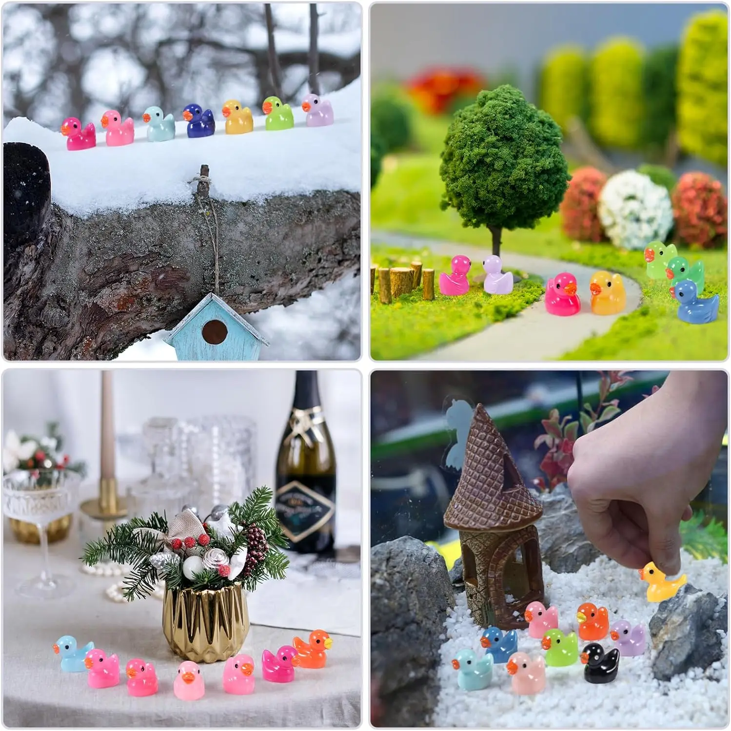 100PCS Mixed Color Mini Resin Duck Miniature Figures Micro Fairy Garden Landscape Aquarium Ornament Potted Plants Decoration DIY, resin ornaments, resin handicraft ornaments