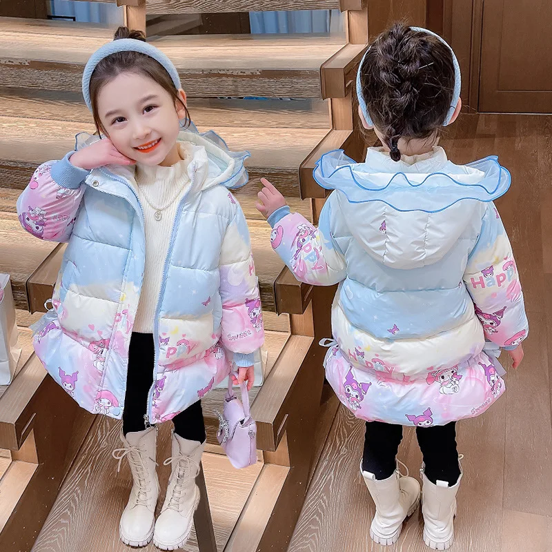 

Anime Sanrio Kuromi Girls Winter Padded Jacket Kawaii My Melody Children's Warm Hooded Outerwear Cute Cartoon Cotton Coat Gift