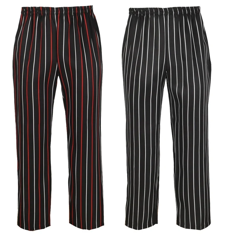 Chef Restaurnat Pants Men Women Fashion Kitchen Cook Waiter Elastic Waist with Pocket Baggy Working Trousers chef pants