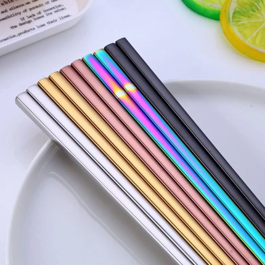 Rainbow Stainless Steel Reusable Chopsticks Set