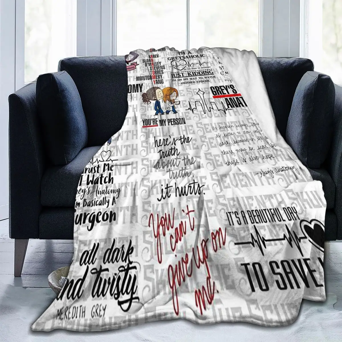 

TV Greys Anatomy Pattern Cute Blanket Sofa Cover Flannel Print Cartoon Breathable Super Warm Blanket Bed Travel Quilt