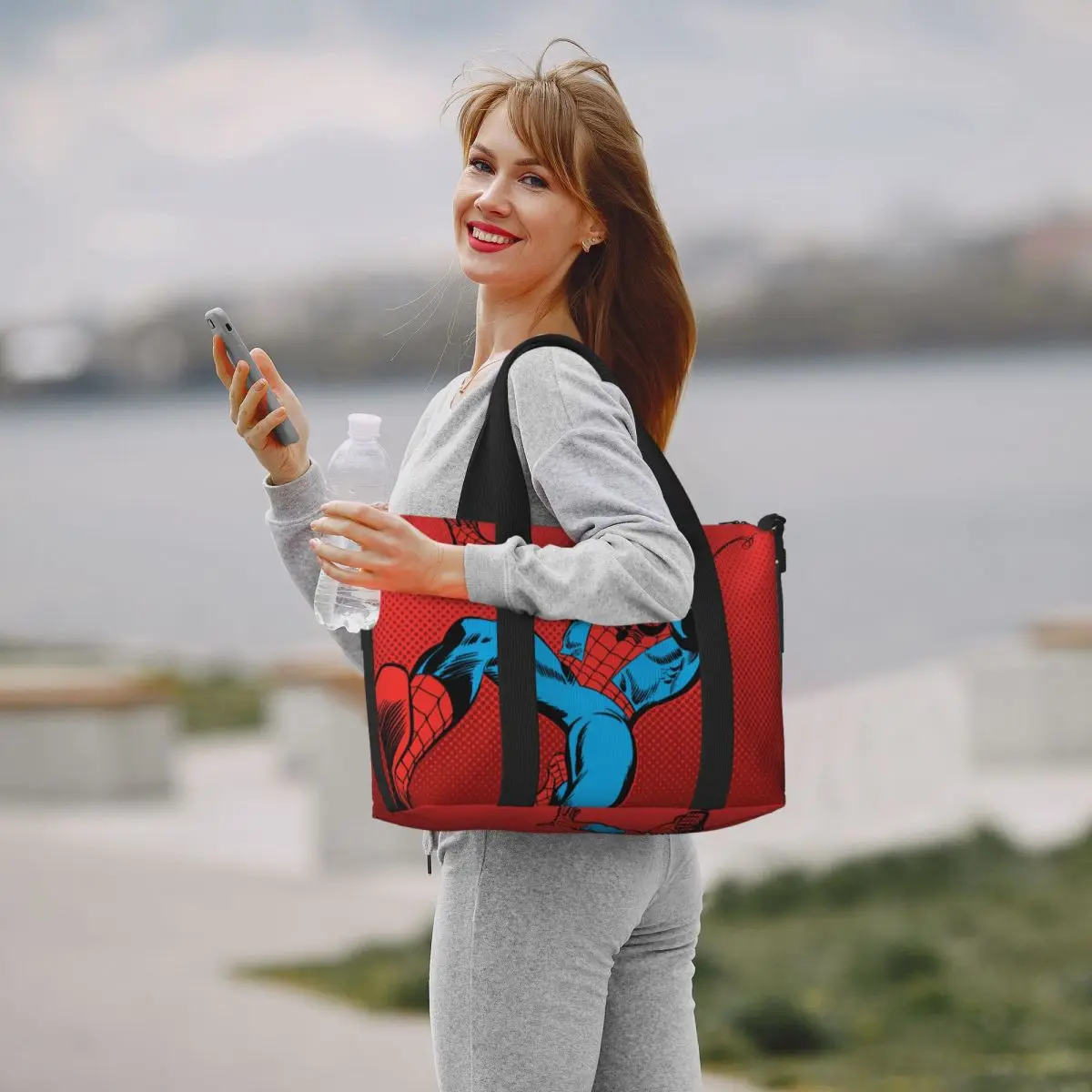 Spider Man Retro Swinging Kick Groceries Tote Shopping Bag Women Big Capacity Gym Beach Travel Bags