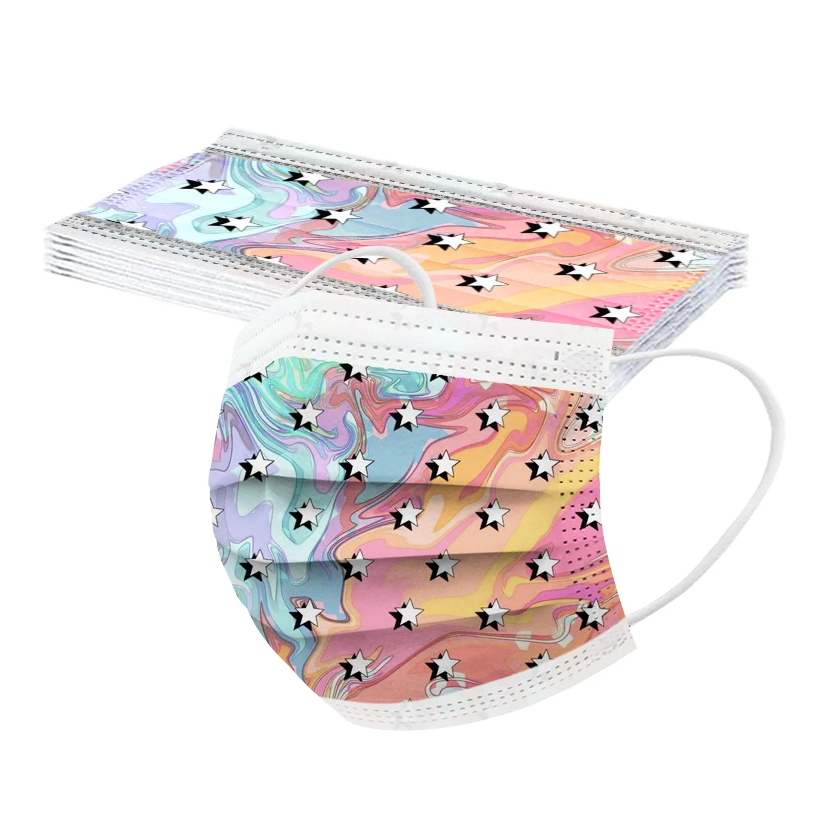 10PCS Children Mask Five-Pointed Star Printing Disposable Mask 3ply Ear Loop Breathable Facemask Masque Mascarillas
