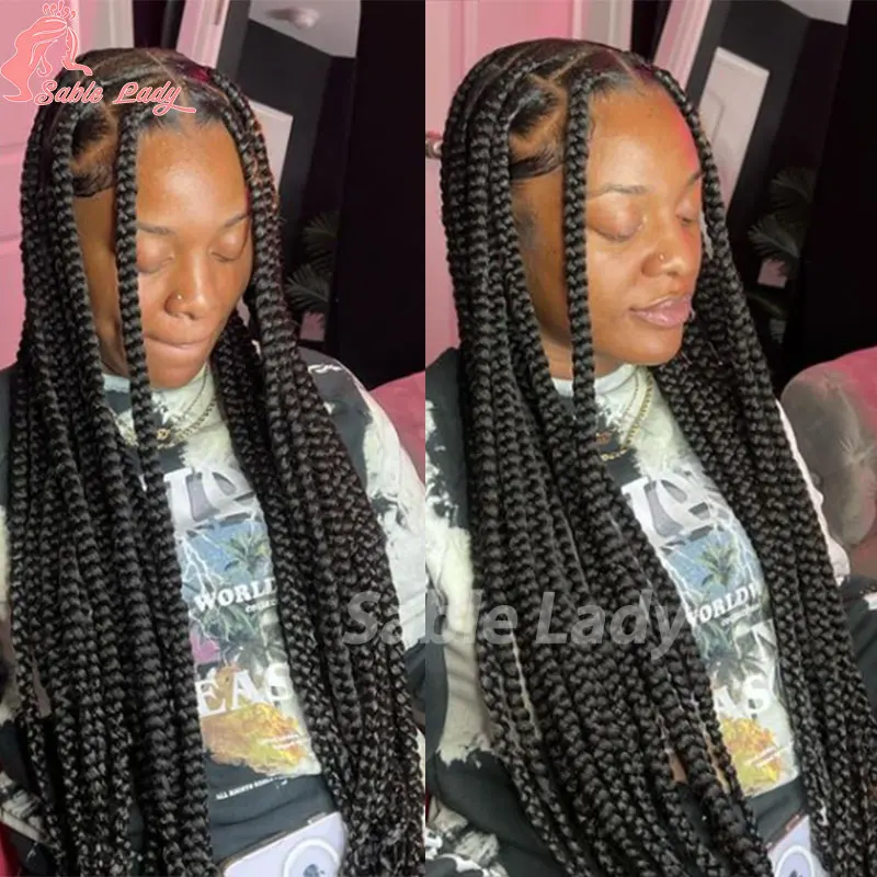 Synthetic Knotless Box Braided Wigs For African Black Women Large Box Full Lace Wigs 36" Cornrow Lace Frontal Braiding Hair