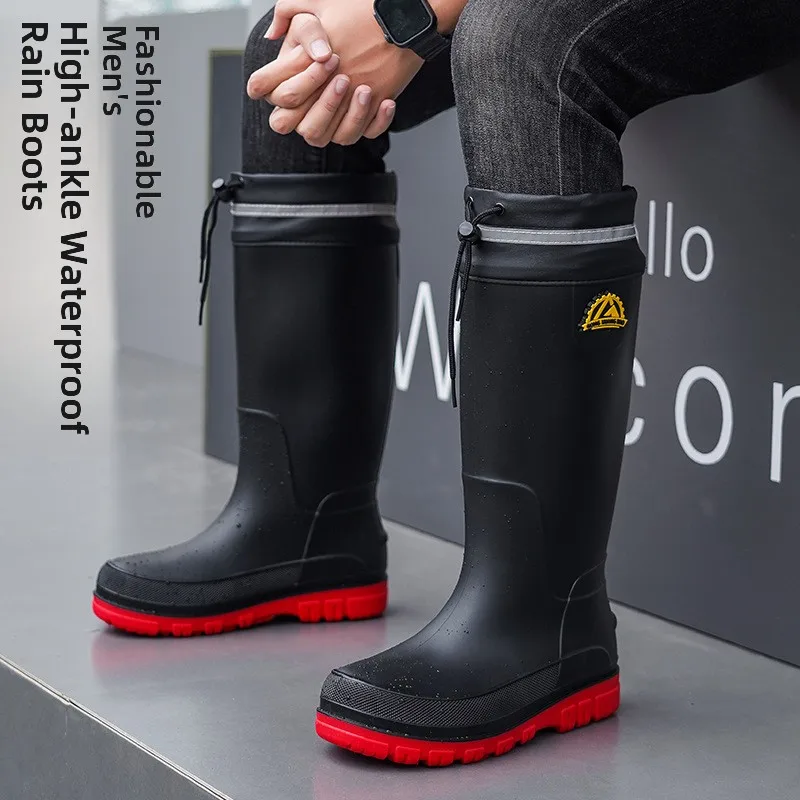 Bottes de pluie hautes imperméables antidérapantes pêche - Chaussures protection travail PVC bout rond