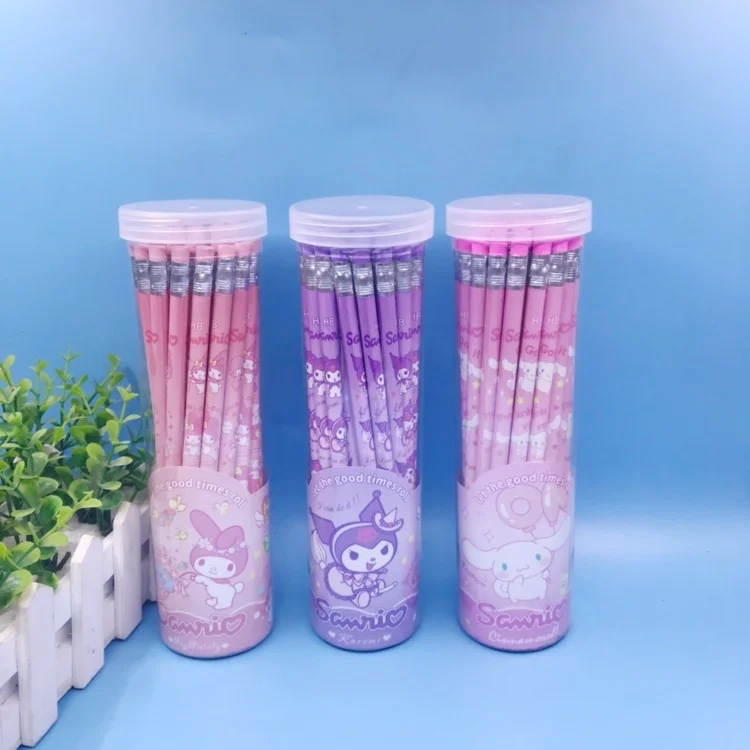 

Sanrio Kuromi Cartoon Children's Pencil With Eraser Student Hb Writing Pen Big End Rubber Kindergarten Wooden Pencil