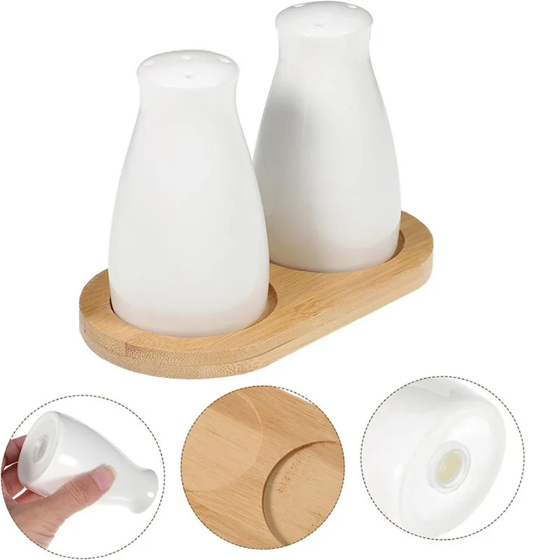 Salt Shaker Salt Pepper Shakers 2 PCS Modern White Salt & Pepper Shakers For Farmhouse Kitchen Table D&eacute;cor Ceramic Salt And Pepper Shakers Set With Bamboo Tray