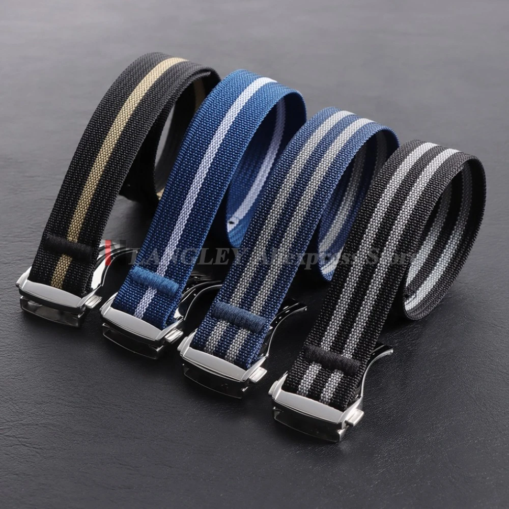 Ribbed Nylon Waterproof Watch Band with Folding Buckle - 20mm Canvas Strap for Men and Women Sports Watches