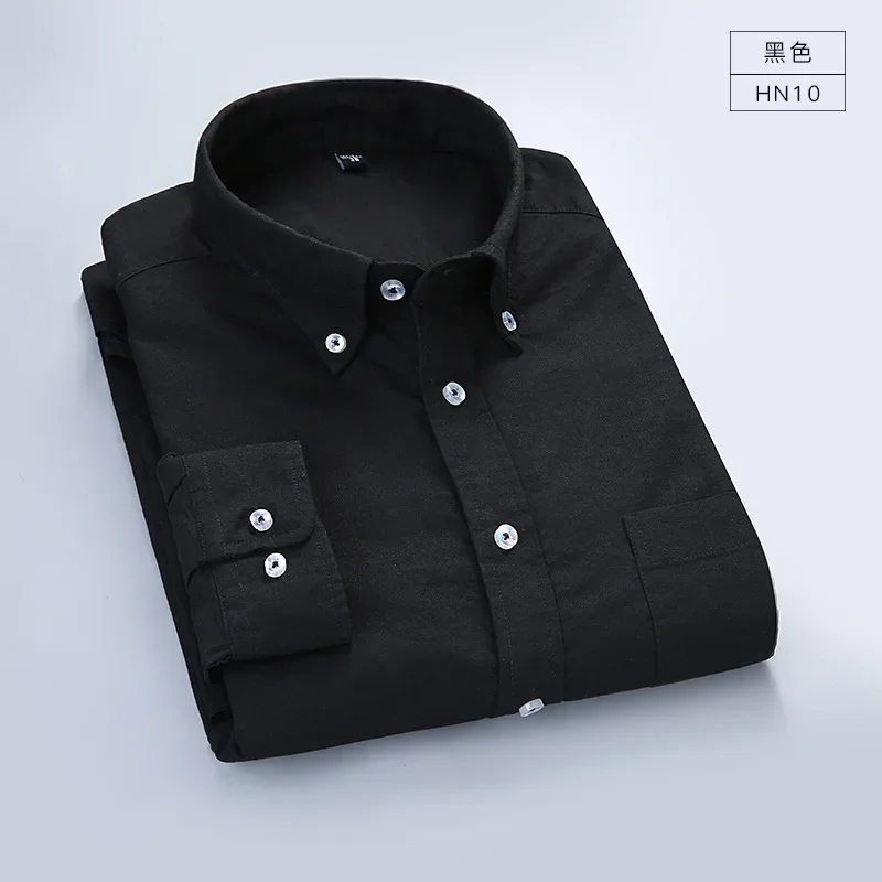 Quality 100% Cotton Oxford Shirt Men's Long Sleeve Casual Comfortable Breathable Button Pocket Men Solid Dress Shirts