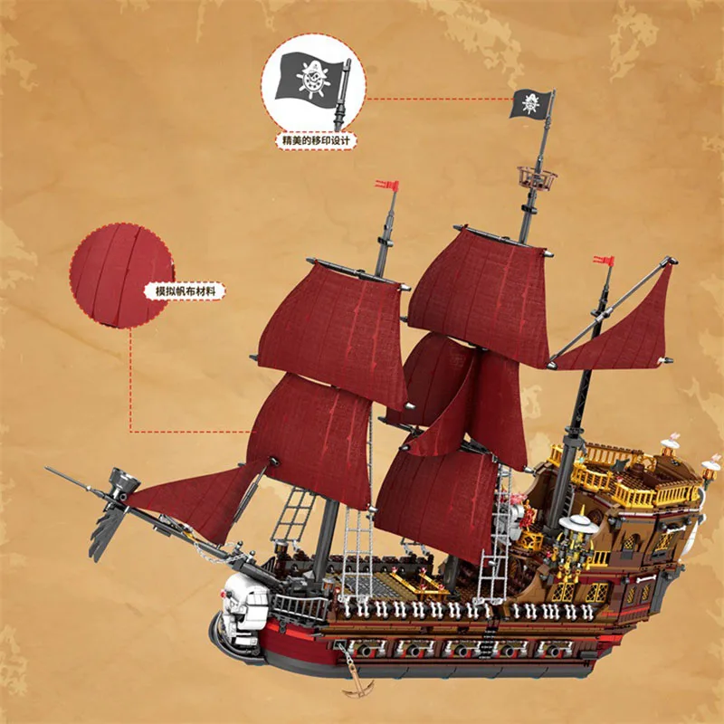 Reobrix 66010 복수 해적선 모델, 크리에이티브 조립 시리즈, DIY 작은 입자 장난감, 빌딩 블록 선물, 남아용 3066 개