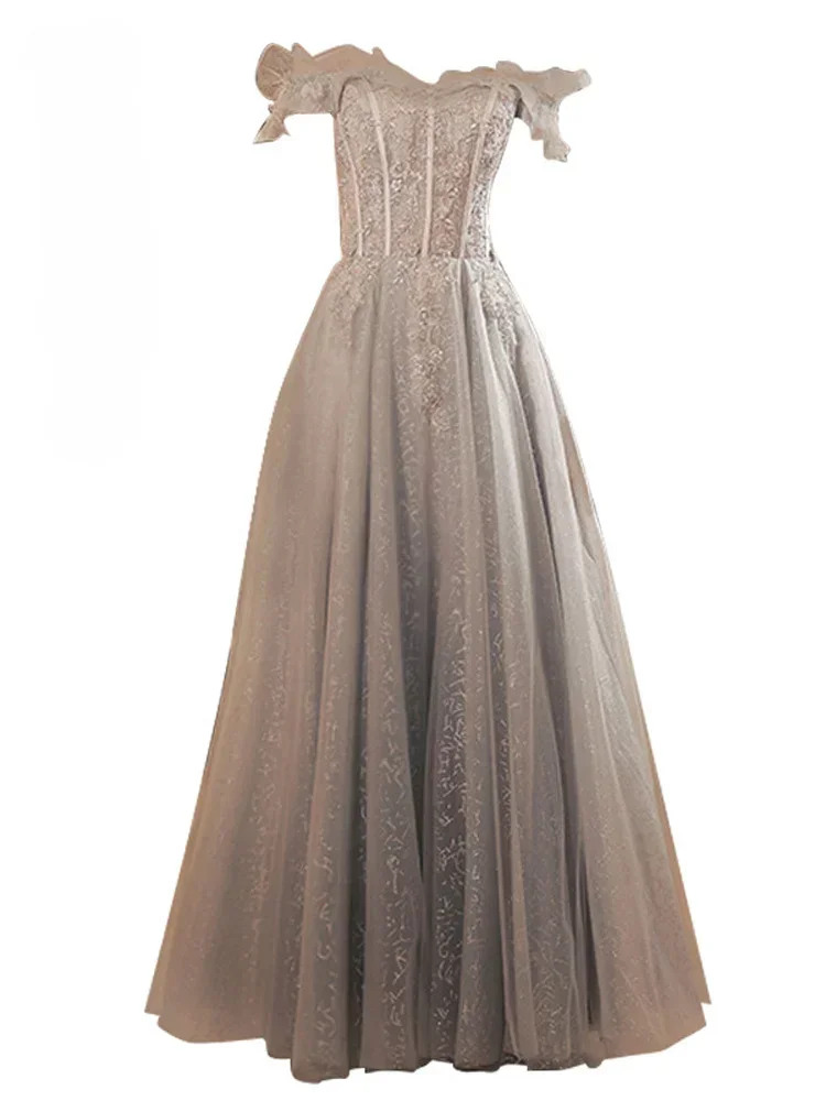 Evening Dresses Wedding Party Gown Exquisite Slim A-Line Sequin Bandage Backless Strapless Off Shoulder Floor-Length